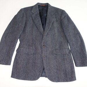 Corbin Men's Herringbone Tweed Sport Coat Size 40 Long Navy Blue 2 Button Jacket